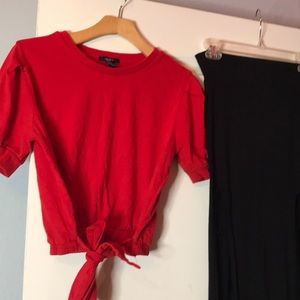 Woman red and black skirt outfit